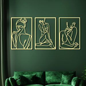 3 Pieces Gold Wall Decor Minimalist Wall Art Metal Line Wall Art Wall Decor🐞